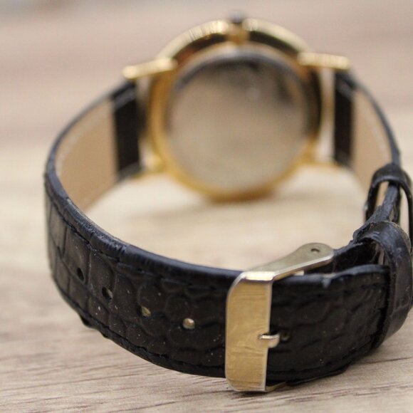 Vintage Noveau Watch Men Gold Tone Stainless Steel Classic Black Quartz Dial 90s - Picture 7 of 8